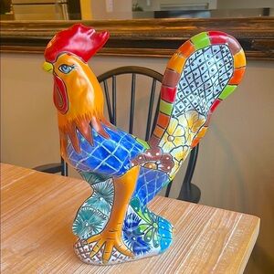 Large Vintage 90’s Mexican Talavera Rooster Hand Painted.
